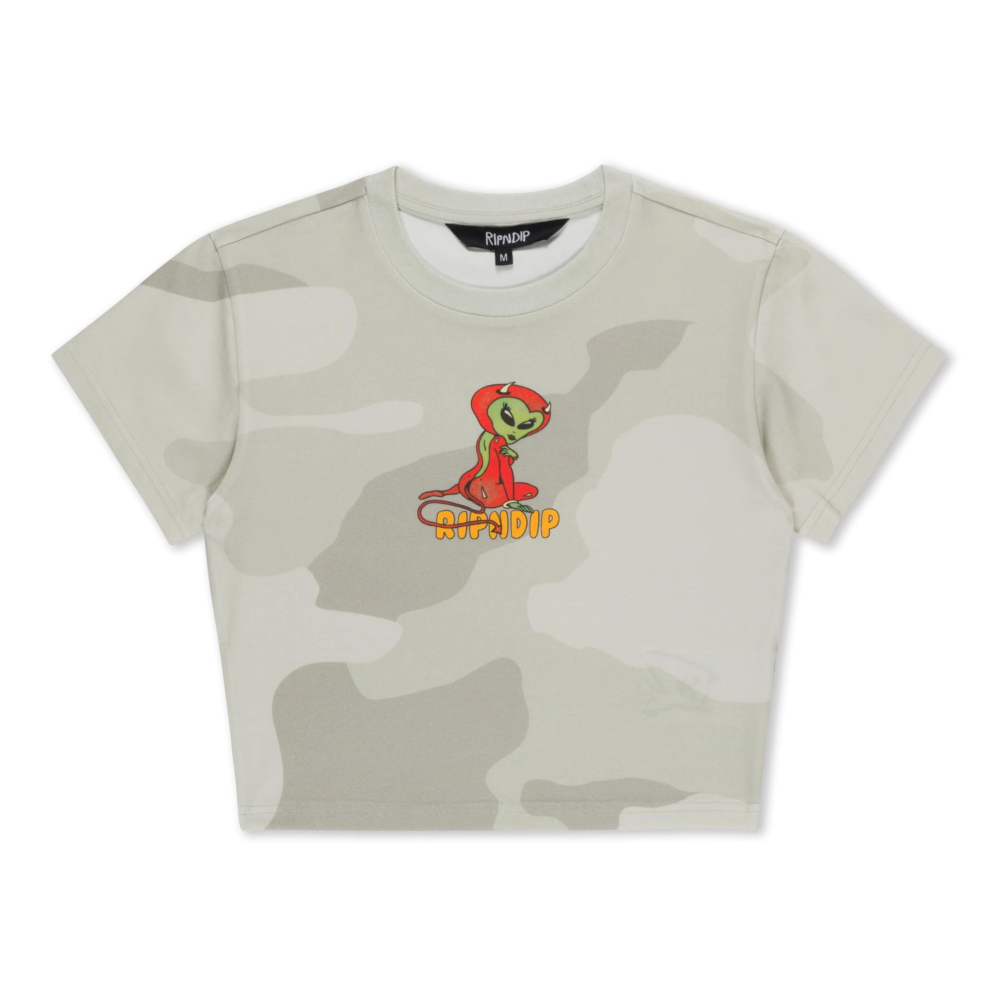 Cropped Ripnndip - Devil Alien Cropped Baby Tee (Bone Graffiti Camo)