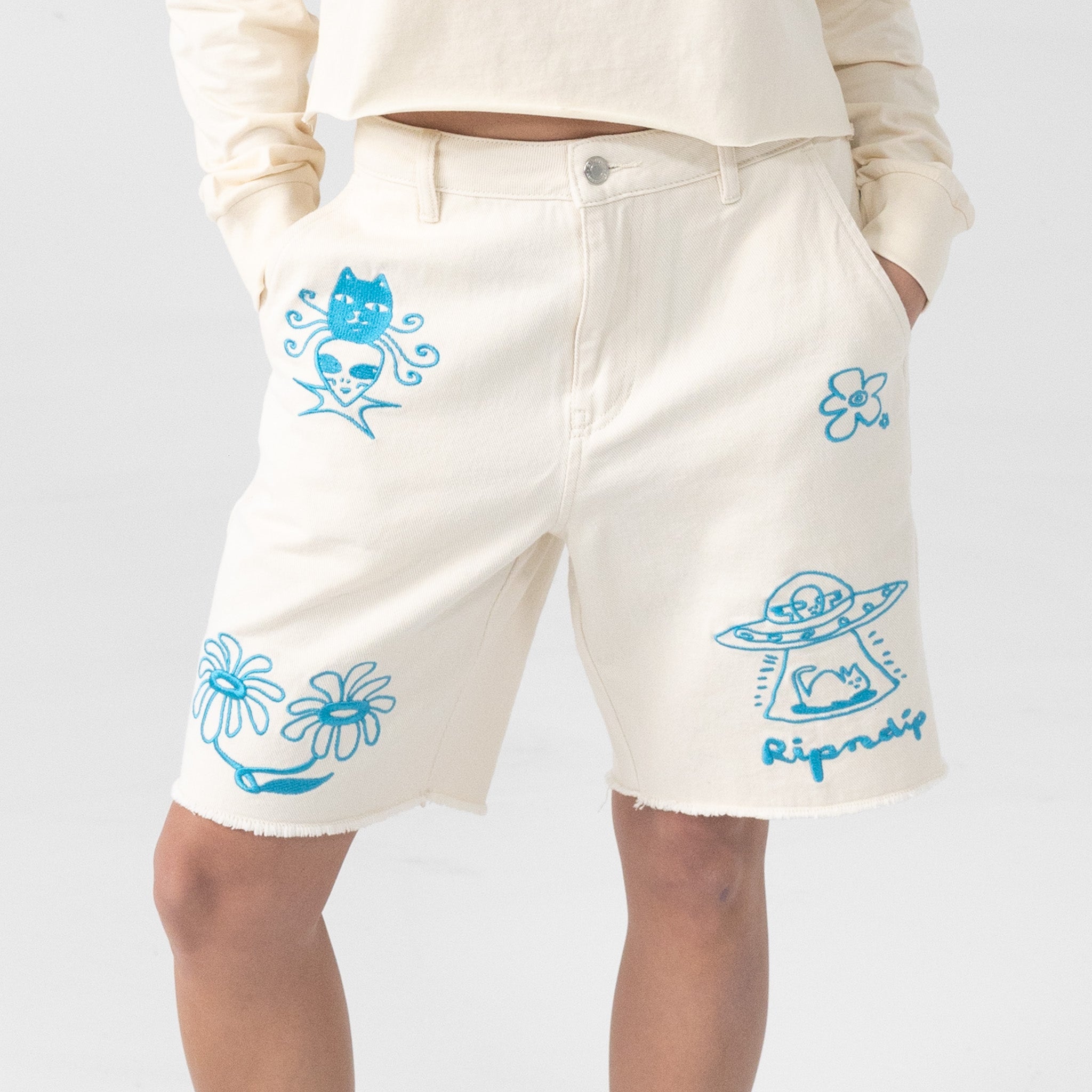 RIPNDIP Blonded Denim Shorts (Off White)